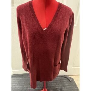 Maroon V-Neck Sweater Tunic with Pockets Long Sleeve Comfy Casual
